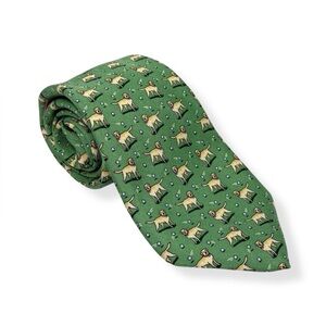 Vineyard Vines Shep & Ian Green Yellow Lab Dog Ball Print 100% Silk Tie